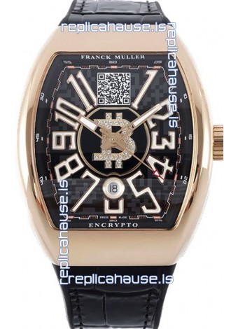 Franck Muller Vanguard Encrypto BTC V45 Rose Gold Casing Swiss Replica Watch