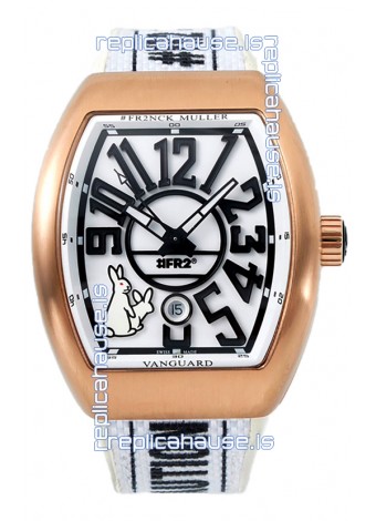 Franck Muller "Fr2nck" Vanguard Rabbit Edition Swiss Replica Watch in Rose Gold Casing