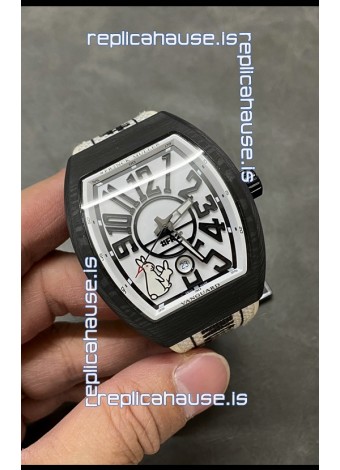 Franck Muller "Fr2nck" Vanguard Rabbit Edition Swiss Replica Watch in Black Carbon Casing 