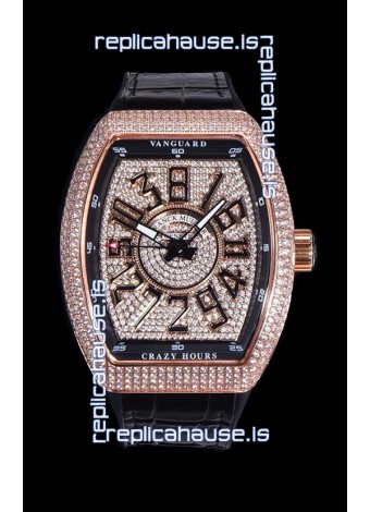 Franck Muller Vanguard Crazy Hours Edition in Rose Gold Plating - Black Numerals