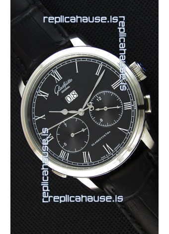 Glashuette Dual Sub Dial Japanese Replica Watch in Black Dial