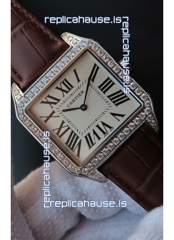 Cartier Santos Dumont 1:1 Swiss Replica Watch in Quartz Movement - Diamonds Bezel 