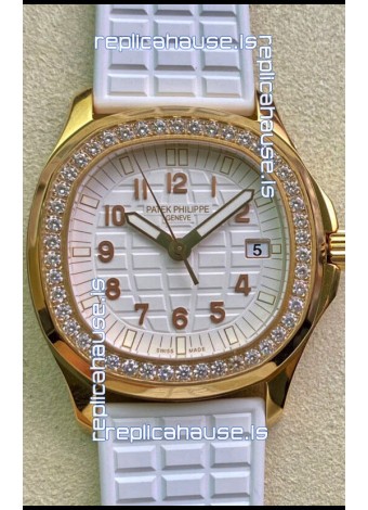 Patek Philippe Aquanaut LUCE 5072R-001 Quartz Swiss Replica Watch in Yellow Gold White Dial - 35MM