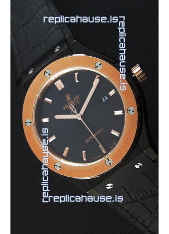 Hublot Classic Fusion Ceramic King Gold Black Dial Swiss Replica Watch - 1:1 Mirror Replica