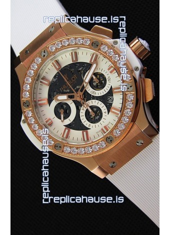 Hublot Big Bang Diamonds Bezel Watch in Pink Gold Case Swiss Replica Watch