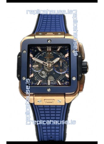 Hublot Square Bang Unico Rose Gold Blue Ceramic Chronograph Watch 1:1 Mirror Replica