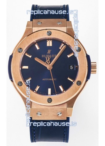 Hublot Super Clone Classic Fusion Rose Gold 38MM 1:1 Mirror Replica Watch Blue Dial