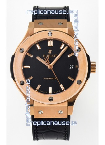Hublot Super Clone Classic Fusion Rose Gold 38MM 1:1 Mirror Replica Watch Black Dial