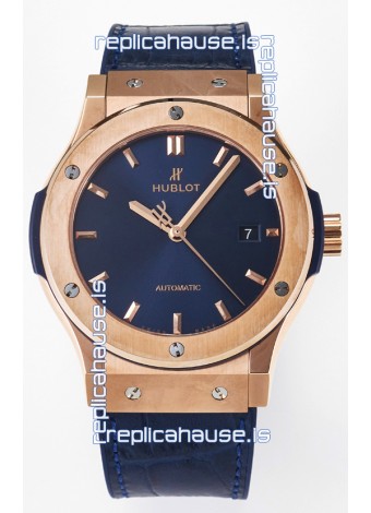 Hublot Super Clone Classic Fusion Rose Gold 42MM 1:1 Mirror Replica Watch Blue Dial