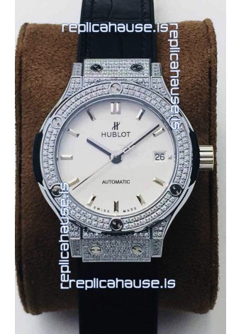 Hublot Classic Fusion Diamonds Steel White Dial 38MM Swiss Replica Watch 1:1 Mirror Quality