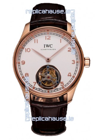 IWC Portugieser IW545801 Hand-Wound Genuine Tourbillon Rose Gold Swiss Replica Watch 