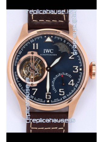 IWC Portuguese Genuine Swiss Tourbillon Movement Rose Gold Watch in Blue Dial 