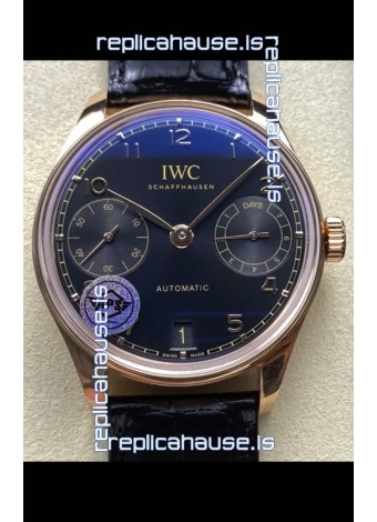 IWC Super Clone Portugieser Swiss 1:1 Mirror Replica Watch Rose Gold in Black Dial 
