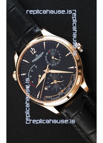 Jaeger LeCoultre Master Geographic Power Reserve Pink Gold Black Dial Swiss Replica Watch 