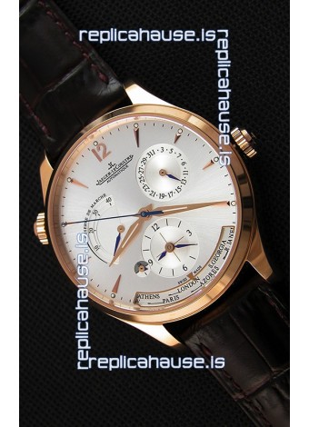 Jaeger LeCoultre Master Geographic Power Reserve Pink Gold Steel White Dial Swiss Replica Watch 