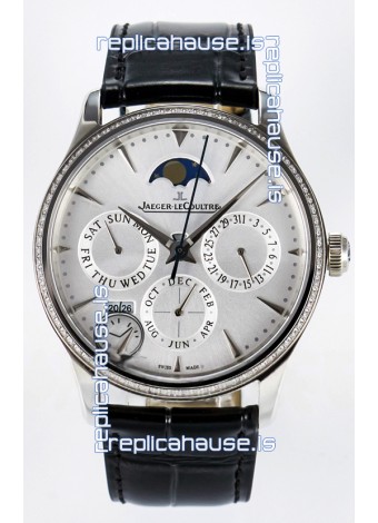 Jaeger LeCoultre Super Clone Master Ultra Thin Perpetual Calendar White Dial Diamonds Watch