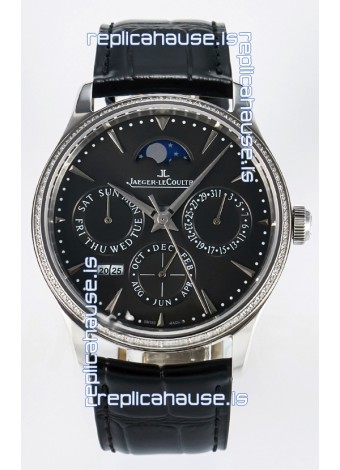 Jaeger LeCoultre Super Clone Master Ultra-Thin Perpetual Calendar Grey Dial Diamonds Watch