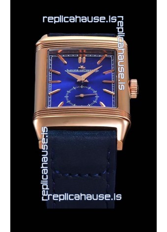 Jaeger LeCoultre Reverso Swiss Replica Watch in Rose Gold Casing - Blue Dial 