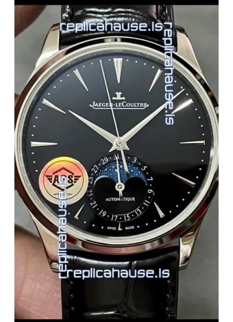 Jaeger LeCoultre Master Ultra Thin Moon Black Dial 904L Steel 1:1 Mirror Replica Watch