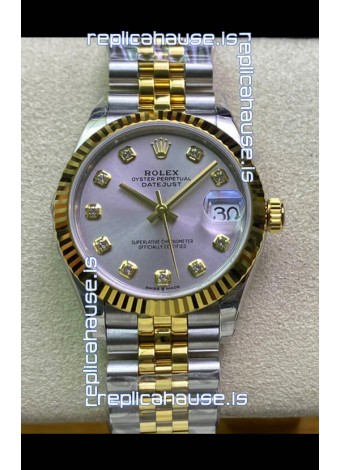 Rolex Datejust 31MM ETA-2671 Movement Swiss Replica in 904L Steel in Silver Dial Yellow Gold 