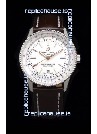 Breitling Navitimer 1 Automatic Swiss Replica Watch in White Dial - Leather Strap