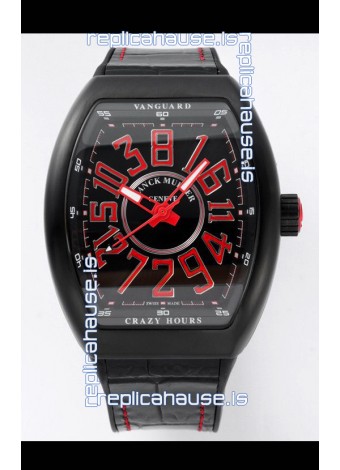 Franck Muller Vanguard Crazy Hours in DLC Coated Casing Black Dial Swiss Replica Watch 