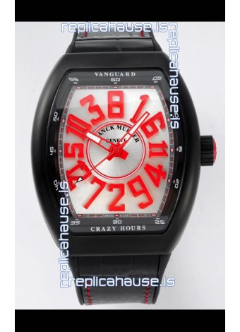 Franck Muller Vanguard Crazy Hours in DLC Coated Casing White Dial Swiss Replica Watch 