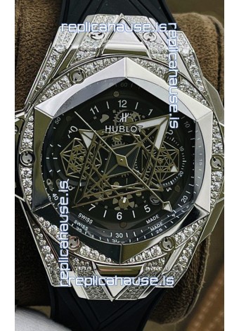 Hublot Big Bang UNICO Sang Bleu II Stainless Steel Diamonds 1:1 Mirror Quality Swiss Replica Watch 