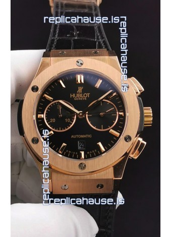 Hublot Classic Fusion Chronograph Rose Gold Casing Black Dial 1:1 Mirror Replica Watch 