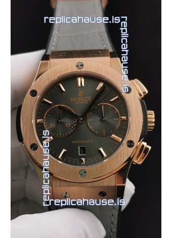 Hublot Classic Fusion Chronograph Rose Gold Casing Brown Dial 1:1 Mirror Replica Watch 