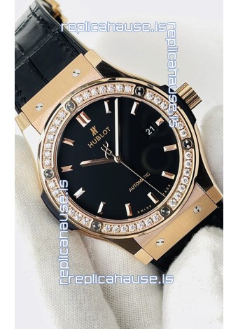 Hublot Classic Fusion Rose Gold Black Dial Swiss Replica Watch 1:1 Mirror Quality 