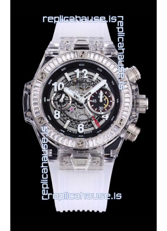 Hublot Big Bang Unico Plexiglass Casing 1:1 Mirror Edition Swiss Replica Watch White Strap