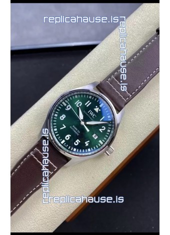 IWC Pilot MARK Series IW328205 1:1 Mirror Swiss Replica Watch in Green Dial Brown Strap
