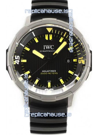 IWC Aquatimer IW358001 1:1 Titanium Mirror Swiss Replica Watch in Black Dial Rubber Strap