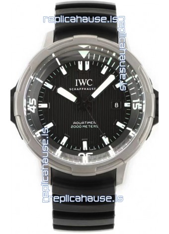 IWC Aquatimer IW358002 1:1 Titanium Mirror Swiss Replica Watch in Black Dial Rubber Strap