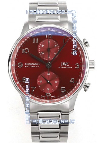 IWC Portuguese Chronograph Swiss Replica Watch in Steel Case Maroon Dial - 1:1 Mirror Replica Edition