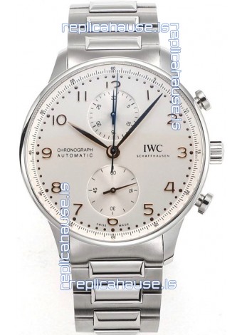 IWC Portuguese Chronograph Swiss Replica Watch in Steel Case Steel White Dial - 1:1 Mirror Replica Edition