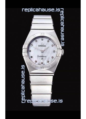 Omega Constellation Ladies Swiss Quartz 1:1 Mirror Replica - Steel Casing in Pearl Dial 