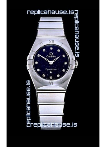 Omega Constellation Ladies Swiss Quartz 1:1 Mirror Replica - Steel Casing in Black Starry Dial 