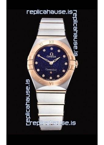 Omega Constellation Ladies Swiss Quartz 1:1 Mirror Replica - Two Tone Casing in Black Starry Dial 