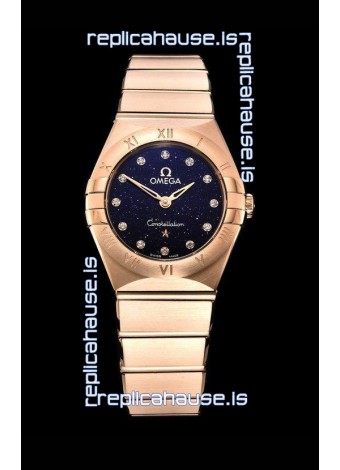 Omega Constellation Ladies Swiss Quartz 1:1 Mirror Replica - Rose Gold Casing in Black Starry Dial 