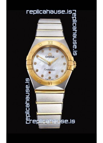 Omega Constellation Ladies Swiss Quartz 1:1 Mirror Replica - Two Tone Casing in White Pearl Dial