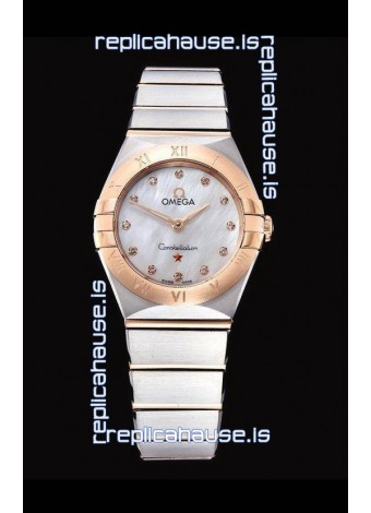Omega Constellation Ladies Swiss Quartz 1:1 Mirror Replica - Two Tone Casing in White Pearl Dial