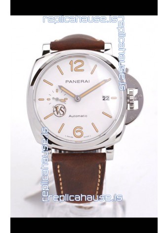 Panerai Luminor DUE PAM1046 White Dial 42MM 1:1 Mirror Quality - 904L Steel in Leather Strap 