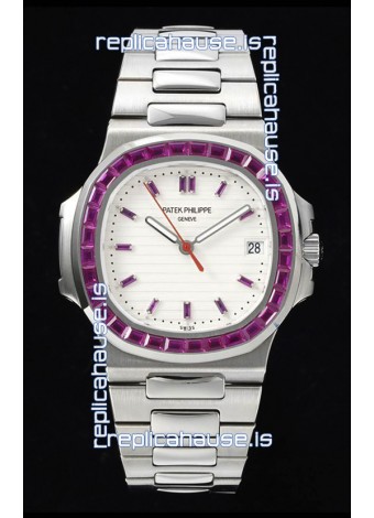 Patek Philippe Nautilus 5711 White Dial 1:1 Mirror Replica in 904L Steel with Rubies Bezel