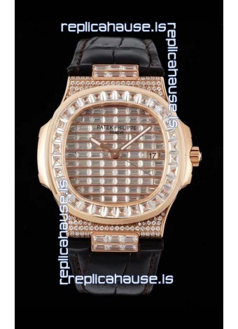 Patek Philippe Nautilus 5711/R Swiss Replica Watch 1:1 Mirror Replica in Rose Gold Diamonds Casing