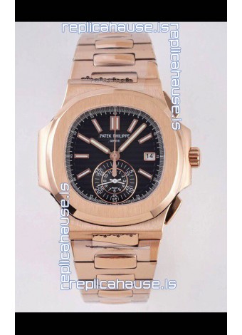 Patek Philippe Nautilus 5980/R Rose Gold 904L Steel Case in Black Dial - 1:1 Mirror Replica