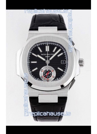 Patek Philippe Nautilus 5980/1A 904L Steel Case in Black Dial Leather Strap - 1:1 Mirror Replica