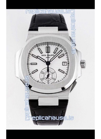Patek Philippe Nautilus 5980/1A 904L Steel Case in White Dial Leather Strap - 1:1 Mirror Replica