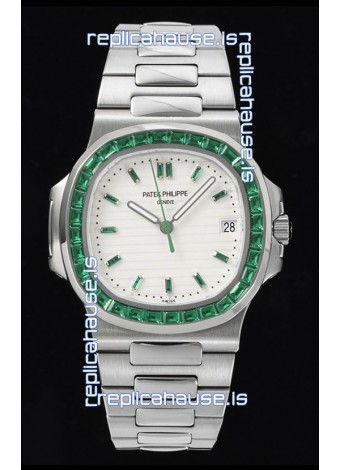 Patek Philippe Nautilus 5711 White Dial 1:1 Mirror Replica in 904L Steel with Rubies Bezel